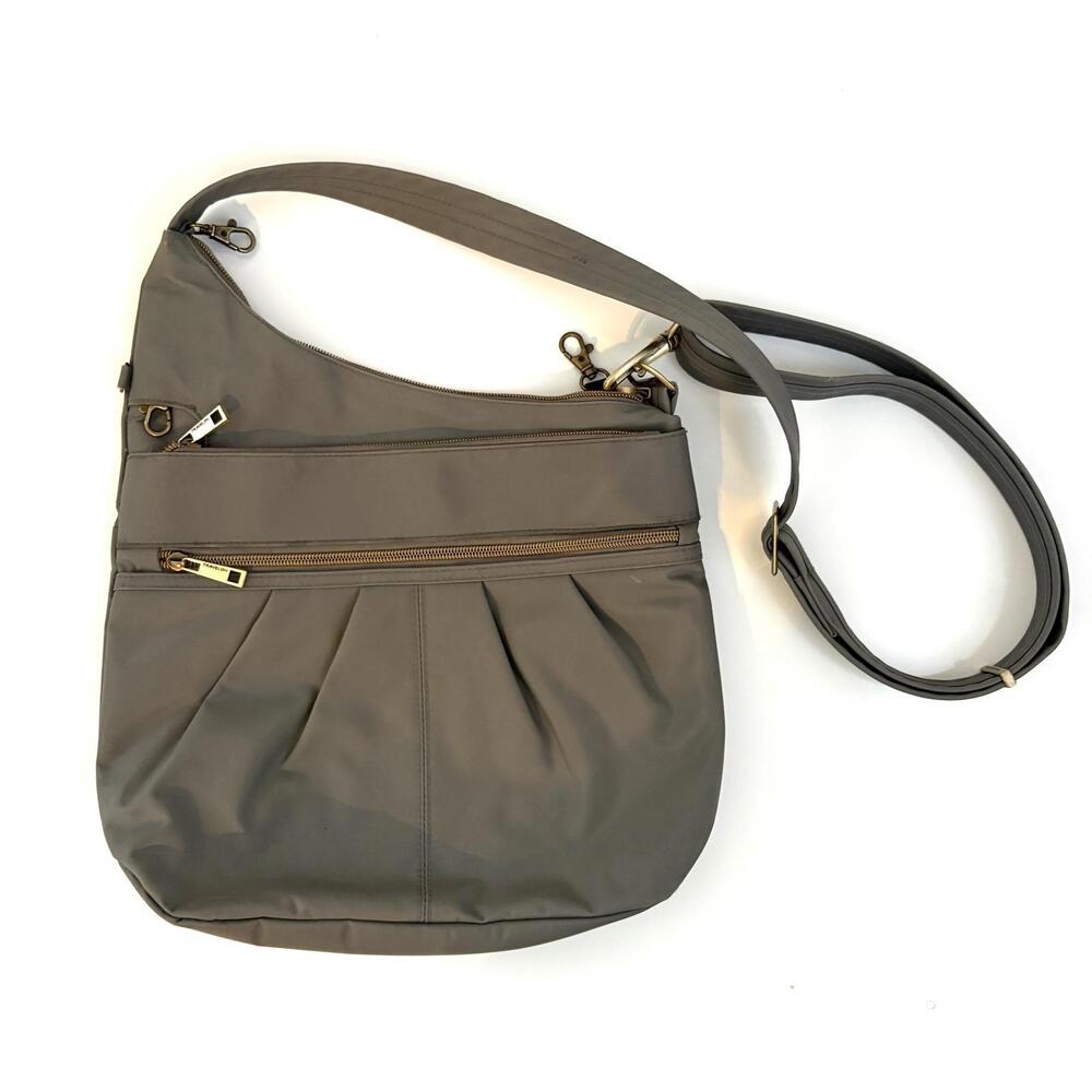 Travelon | Smoke Gray 4 Compartment Pleated Crossbody Bag Purse